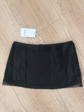 Amanda Uprichard Black Mesh Sparkle Mini Skirt
